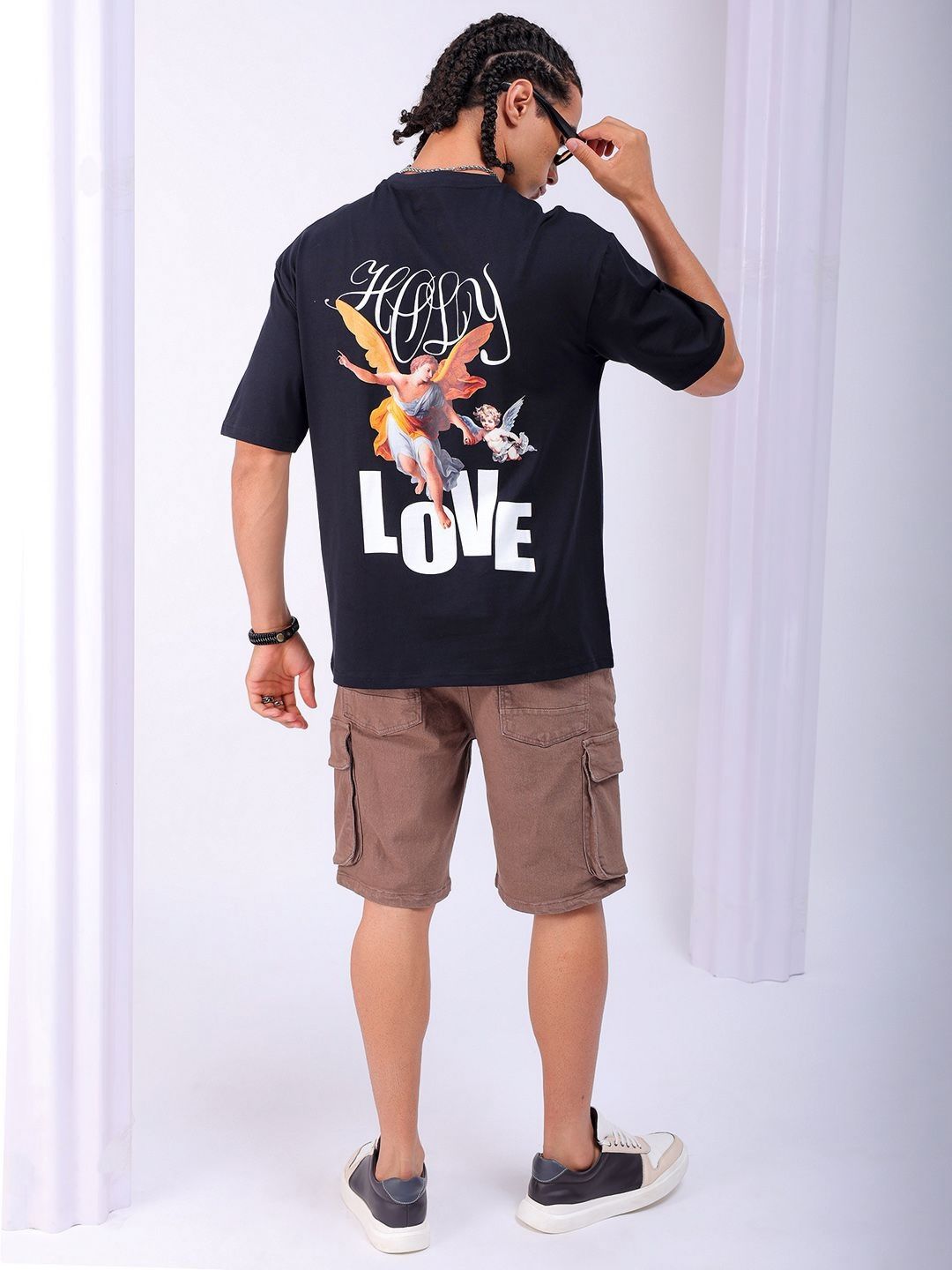 The Indian Garage Co Men Back Printed Boxy Oversized Round Neck Pure Cotton T-shirt