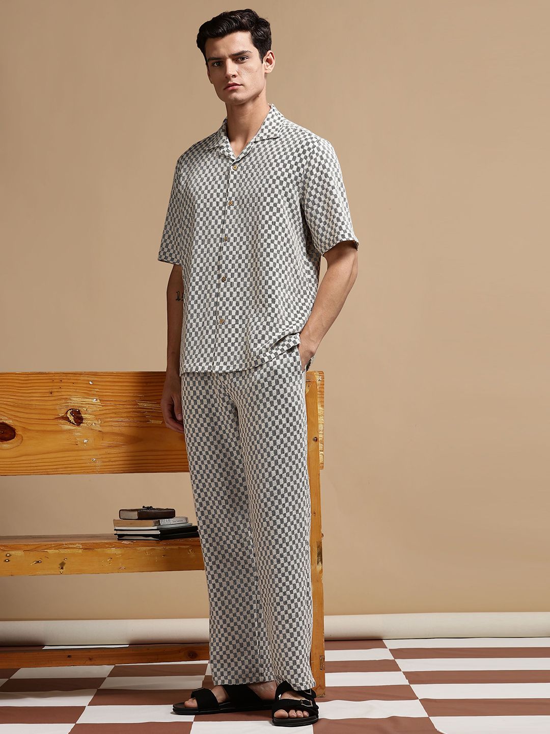 Eszett Checked Pure Cotton Shirt Collar With Trousers Co-Ord Set