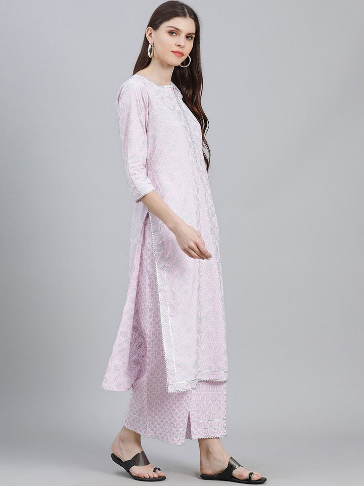 Libas Women Pink Printed Kurta with Palazzos & Dupatta