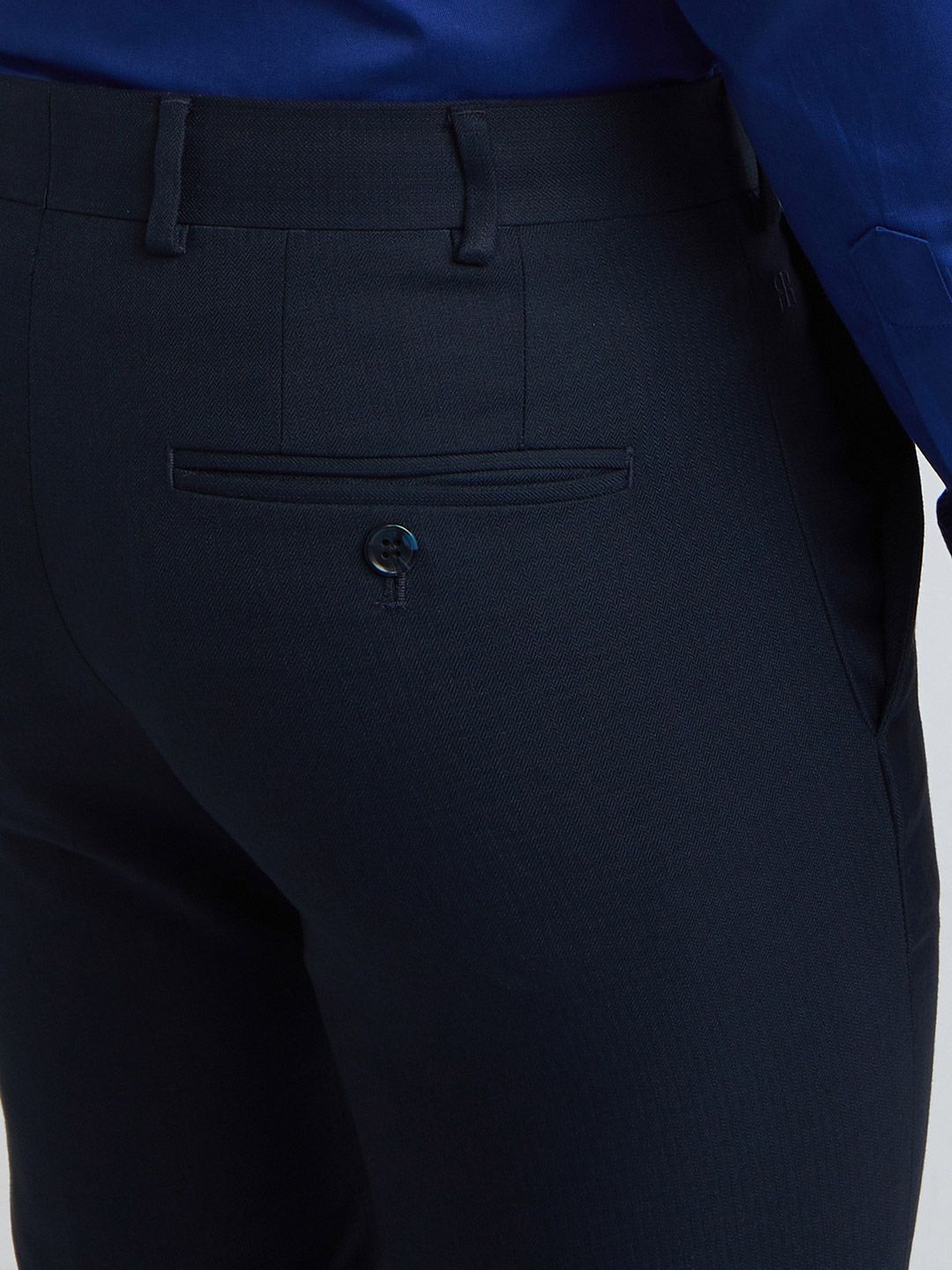 Raymond Men Navy Blue Textured Slim Fit Formal Trousers