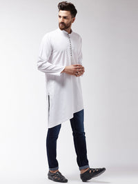 SOJANYA Lelaki White Solid Asymmetric Kurta