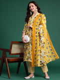 Indo Era Floral Printed Regular Pure Cotton Kurta with Trousers & Dupatta