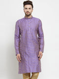 SOJANYA Men Purple & Gold-Toned Checked Straight Kurta