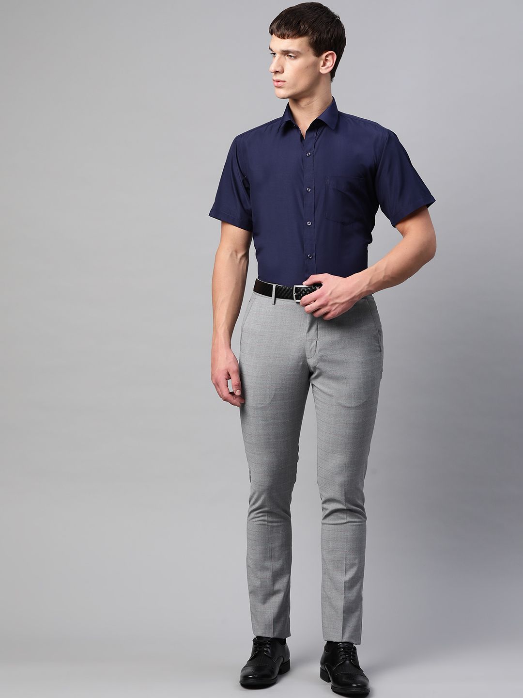 English Navy Men Navy Blue Polyester Slim Fit Solid Formal Shirt