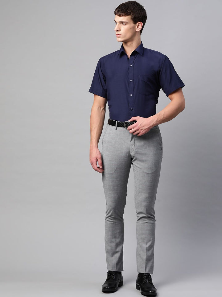 English Navy Men Navy Blue Polyester Slim Fit Solid Formal Shirt