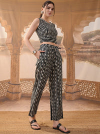 Vishudh Black Printed Top With Trousers & Shrug