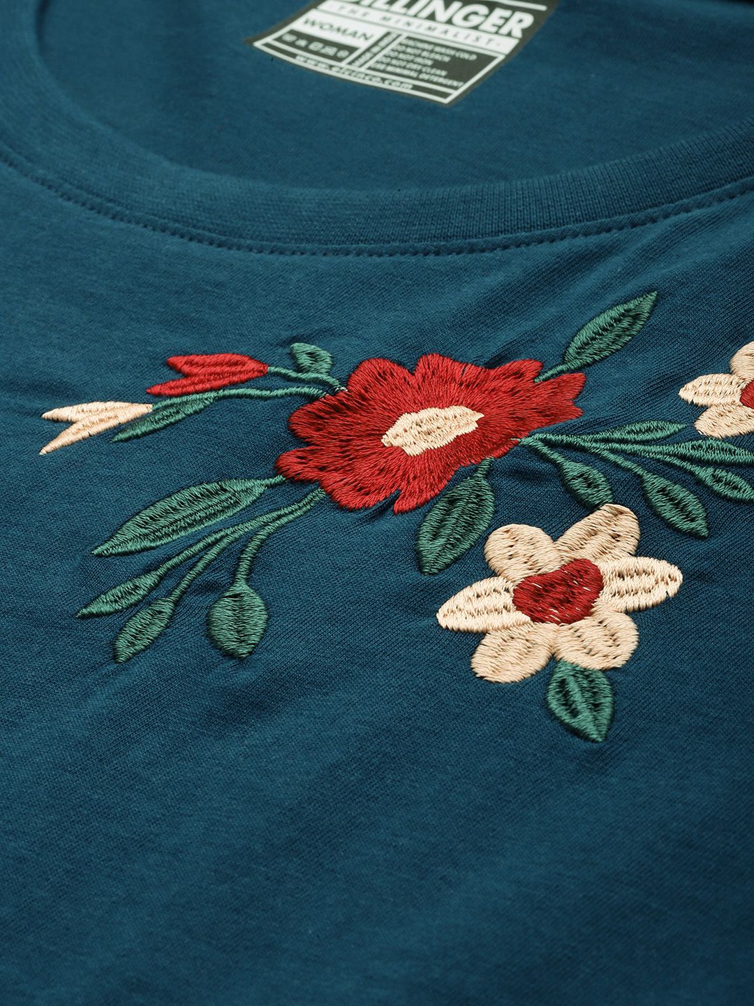 DILLINGER Women Boxy Regular Embroidery Crew Neck Tshirt