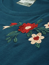 DILLINGER Women Boxy Regular Embroidery Crew Neck Tshirt