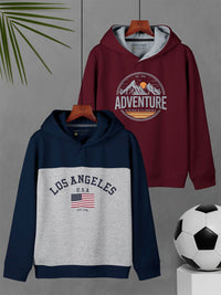 HELLCAT Boys Pack Of 2 Printed Hooded Cotton Sweatshirt