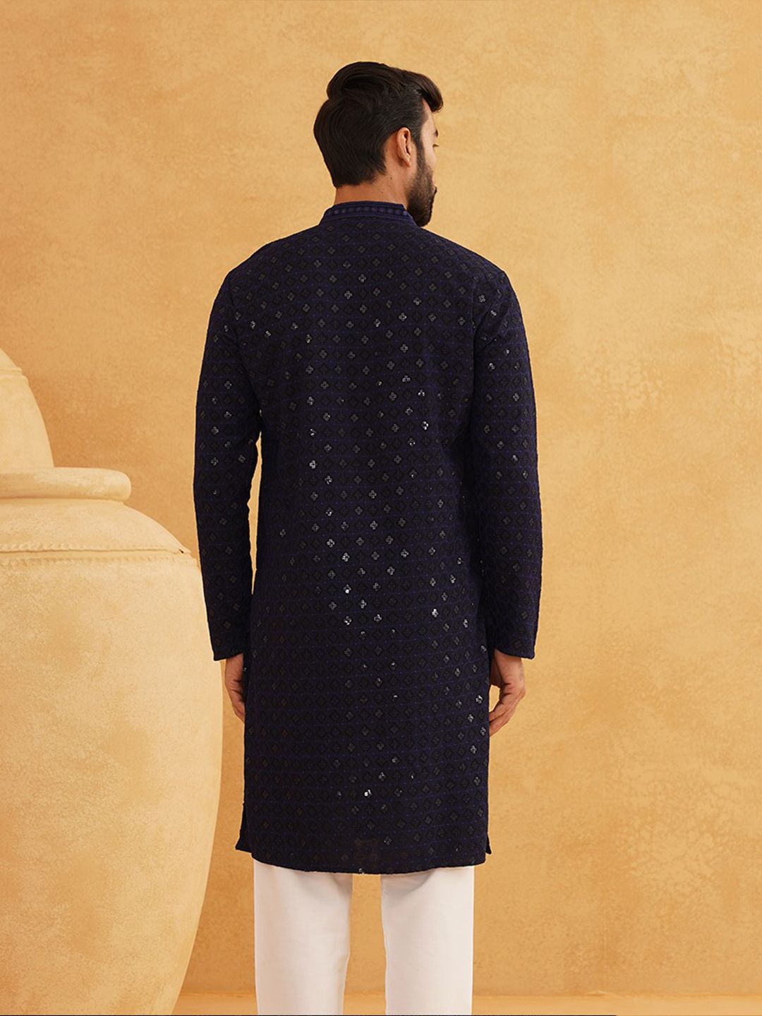 SOJANYA Kurta Lurus Labuci Sulam Geometrik Kapas Tulen