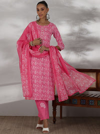 Libas Paisley Printed Regular Thread Work Pure Cotton Kurta With Trousers With Dupatta