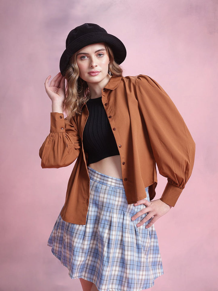 DressBerry Puff Sleeves Solid Shirt