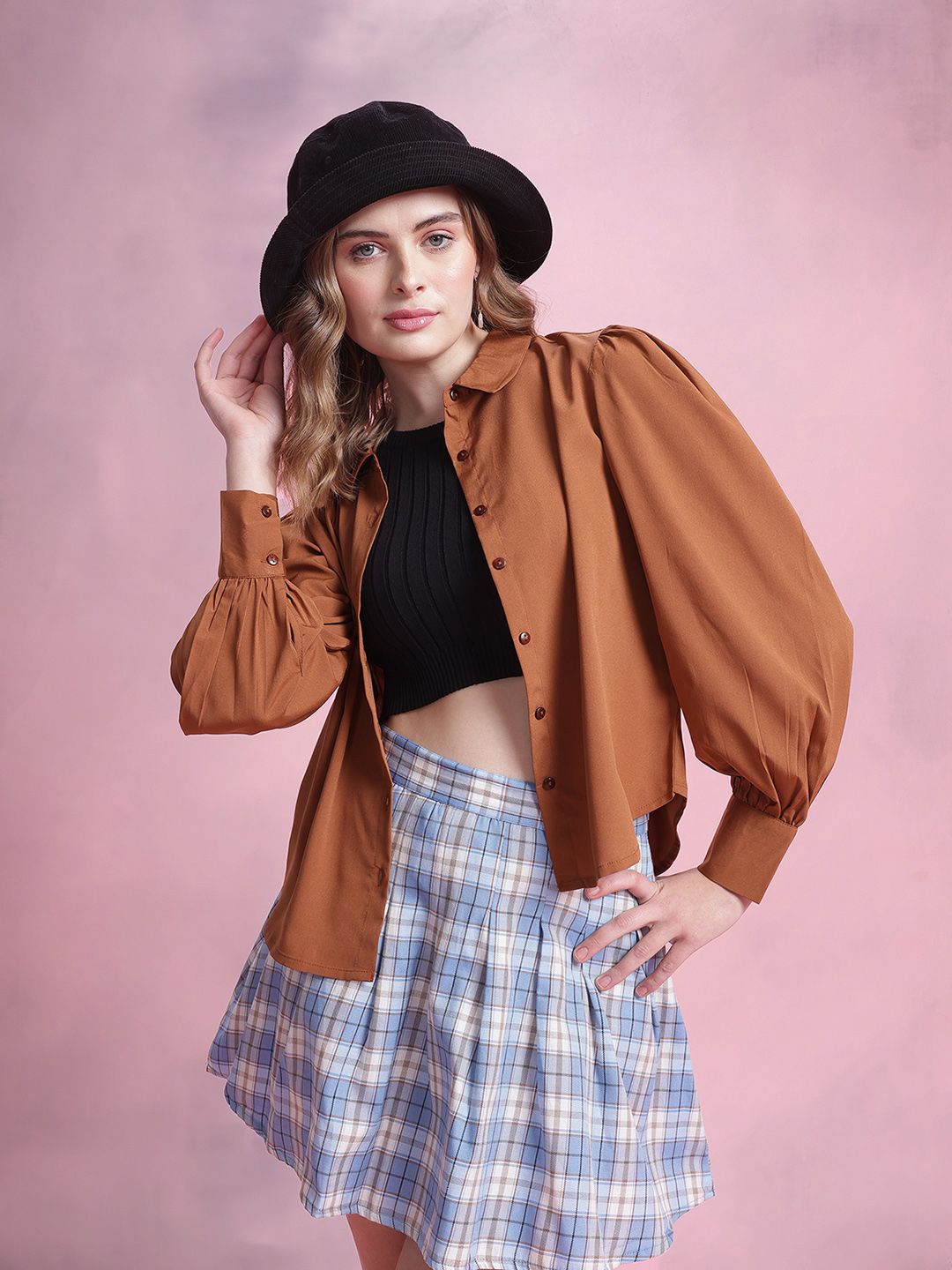DressBerry Puff Sleeves Solid Shirt