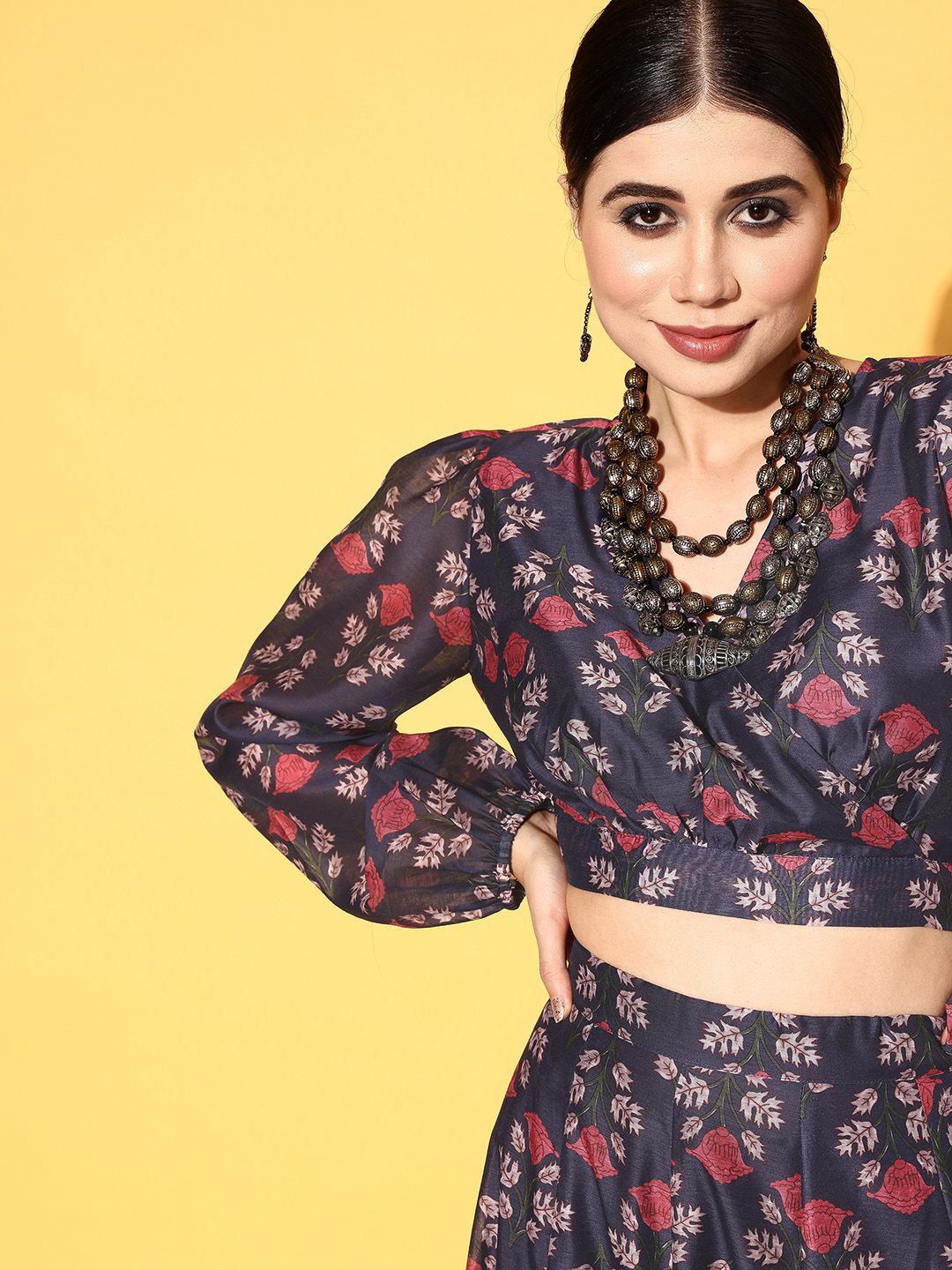 Shae by SASSAFRAS Navy Blue Printed Ready to Wear Lehenga Choli