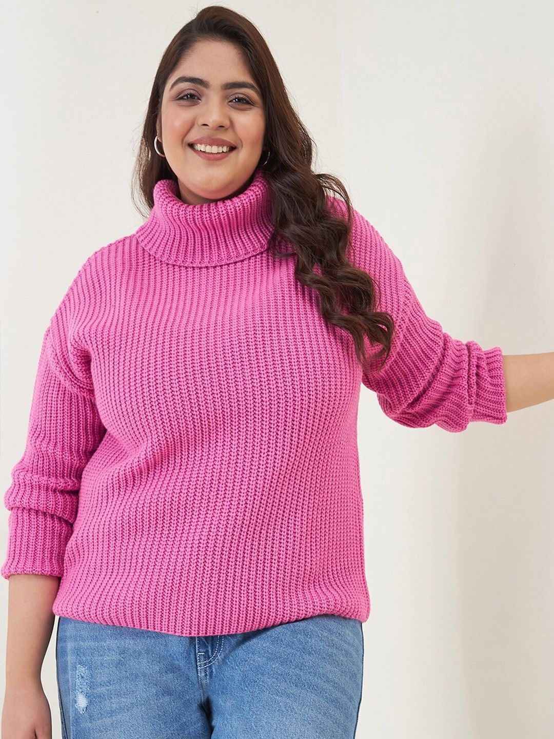 CURVY STREET Women Plus Size Ribbed Acrylic Pullover