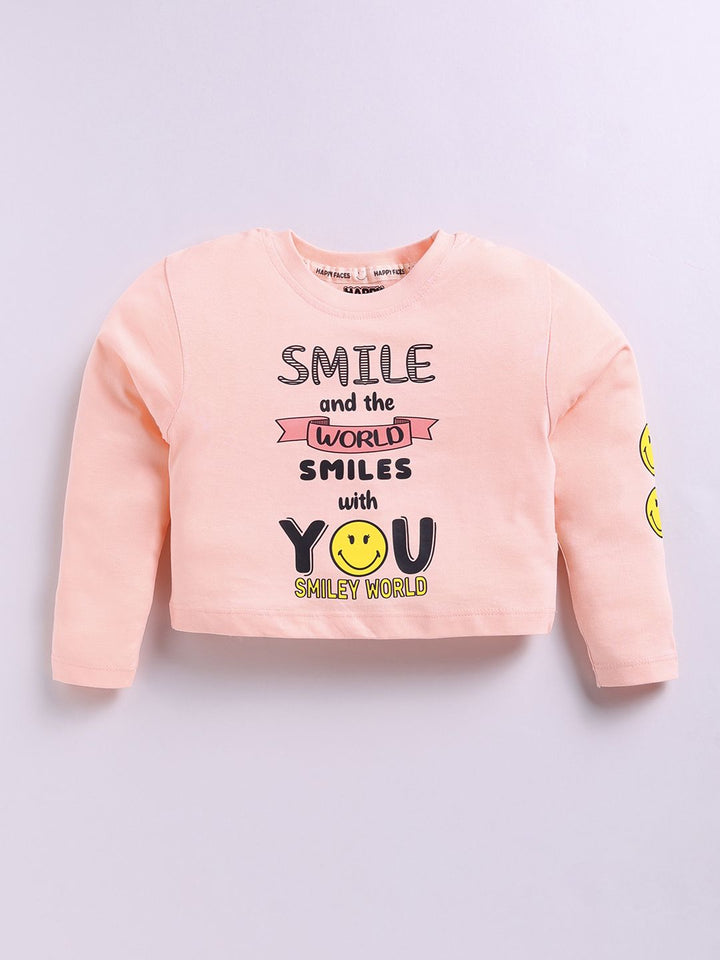 Happy Faces Girls Typography Print Pure Cotton T-shirt
