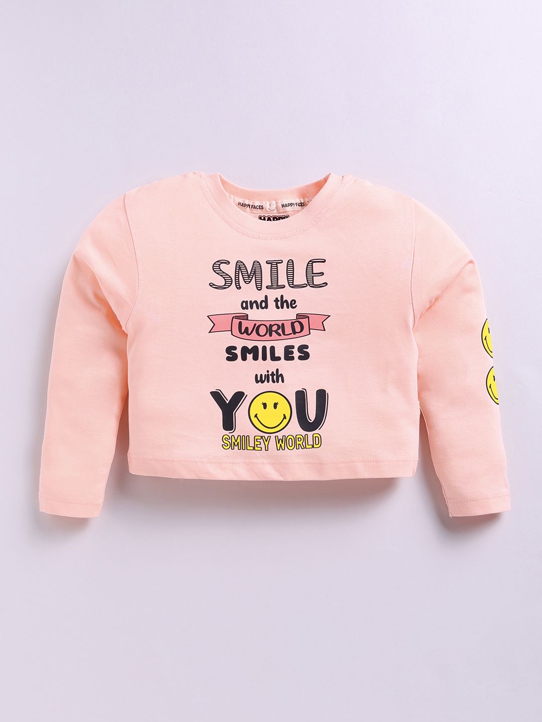 Happy Faces Girls Typography Print Pure Cotton T-shirt