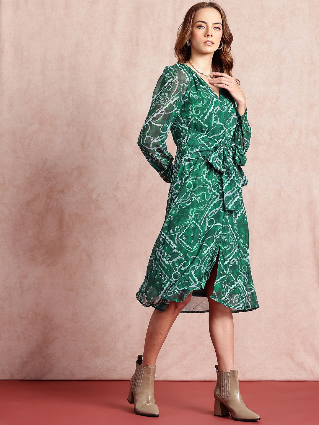 all about you Print Belted A-Line Midi Dress