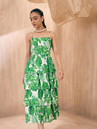 Pink Paprika by SASSAFRAS Floral Print Shoulder Straps Layered Fit & Flare Midi Dress