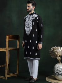 SOJANYA LUXE Floral Embroidered Regular Thread Work Pure Cotton Kurta with Trousers