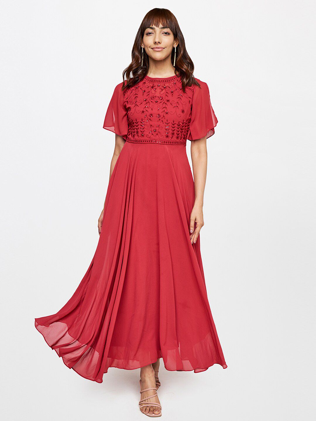 AND Women Red Embellished Embroidered Maxi Dress