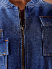 The Indian Garage Co Men Washed Outdoor Denim Jacket with Embroidered