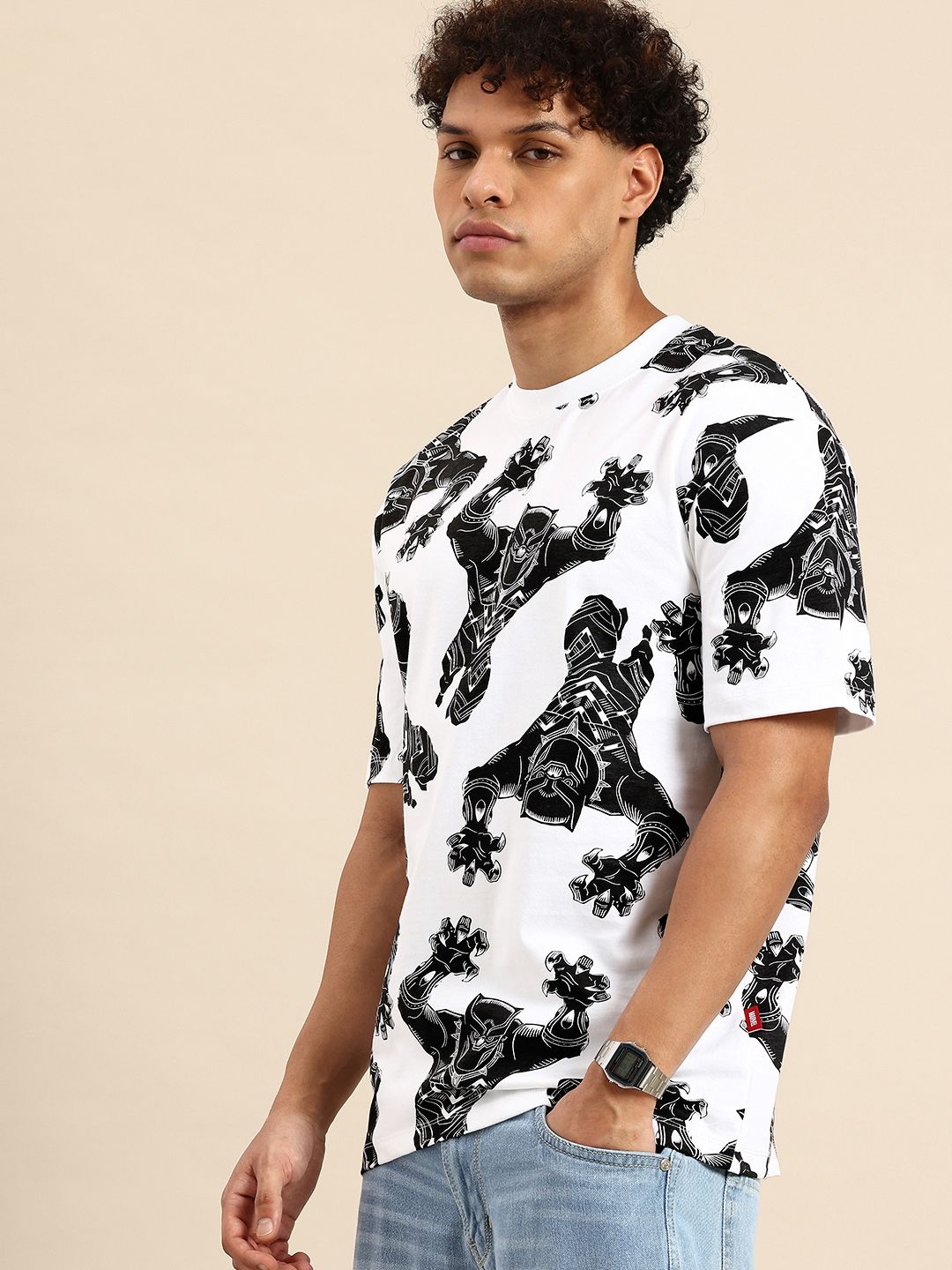 Being Human Black Panther Printed Drop-Shoulder Sleeves Easy Fit Pure Cotton T-shirt