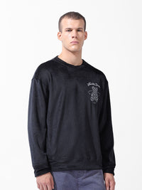 The Indian Garage Co Men Oversized Self Design Corduroy Crew Neck Sweatshirt