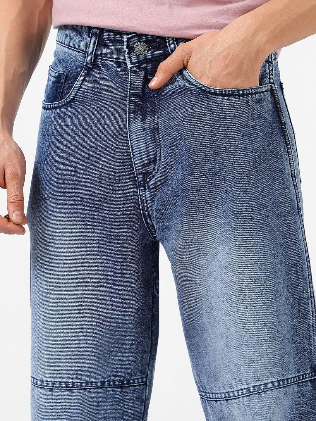 Urbano Fashion Men Loose Baggy Fit Cut and Sew Non-Stretchable Panelled Jeans
