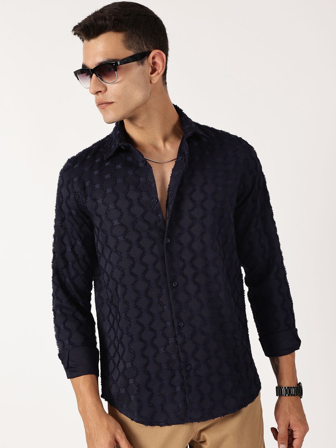 Thomas Scott Men Premium Spread Collar Textured Casual Shirt