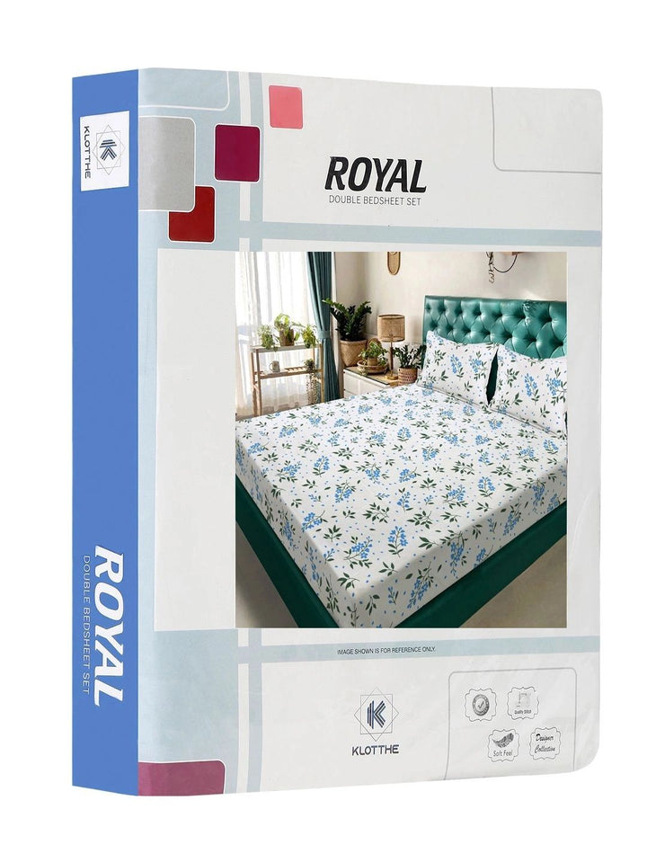 Moda Rapido X KLOTTHE White & Blue Floral 300 TC King Bedsheet with 2 Pillow Covers