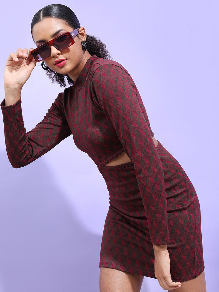 Tokyo Talkies High Neck Cut-outs Jacquard Sheath Dress