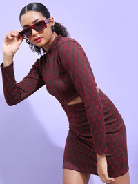 Tokyo Talkies High Neck Cut-outs Jacquard Sheath Dress