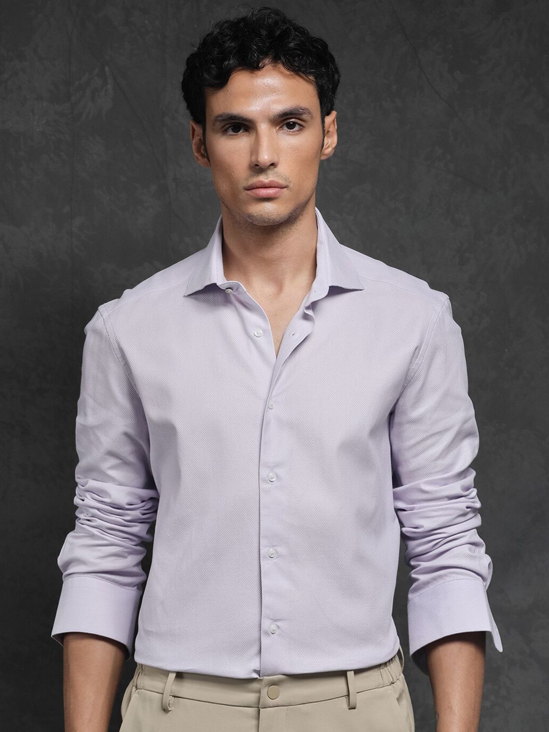 RARE RABBIT Men Comb-1 Slim Fit Textured Cotton Shirt