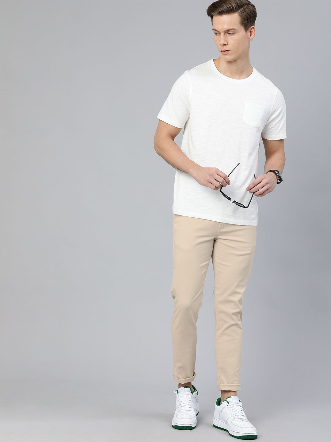 The Indian Garage Co Men Beige Slim Fit Regular Trousers