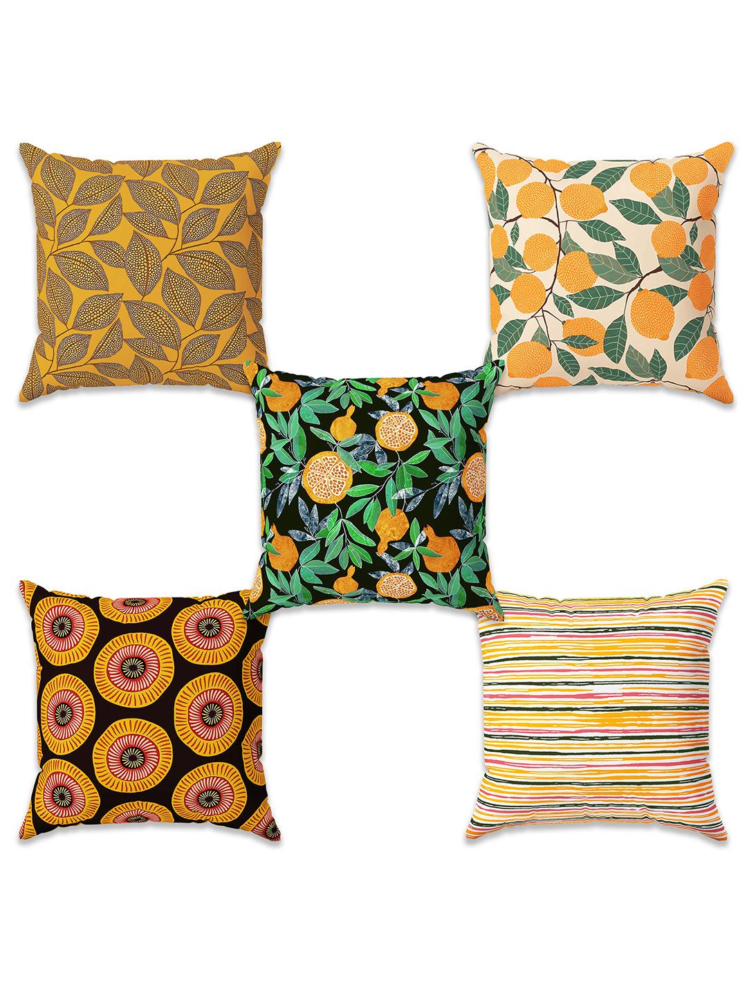 Story@home Yellow & Green 5 Pieces Floral Square Cushion Covers