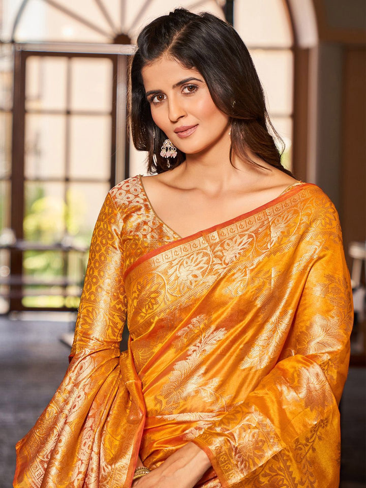 KALINI Ethnic Motifs Woven Design Zari Organza Banarasi Saree