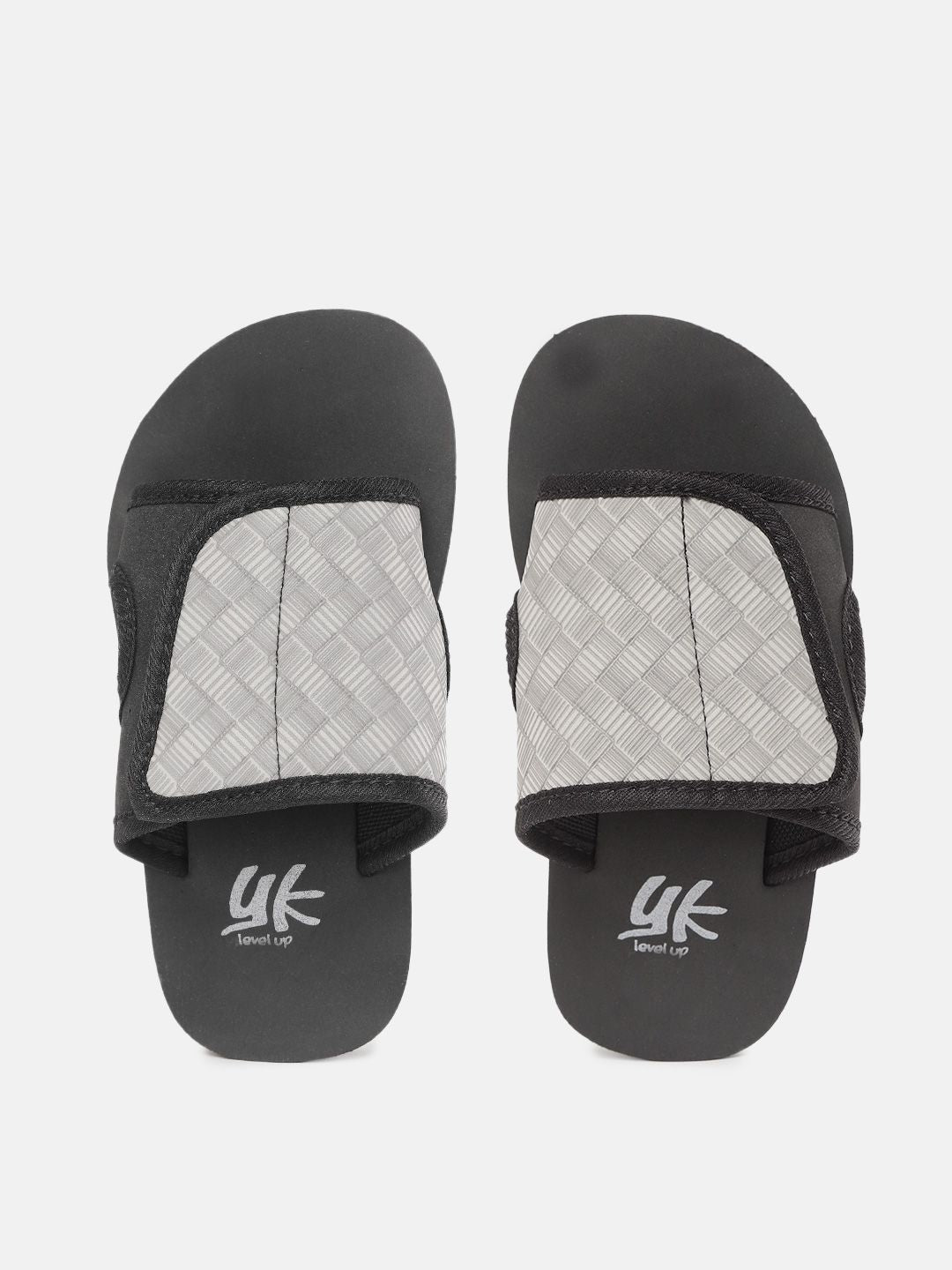 YK Boys Grey & Black Self-Design Velcro Sliders