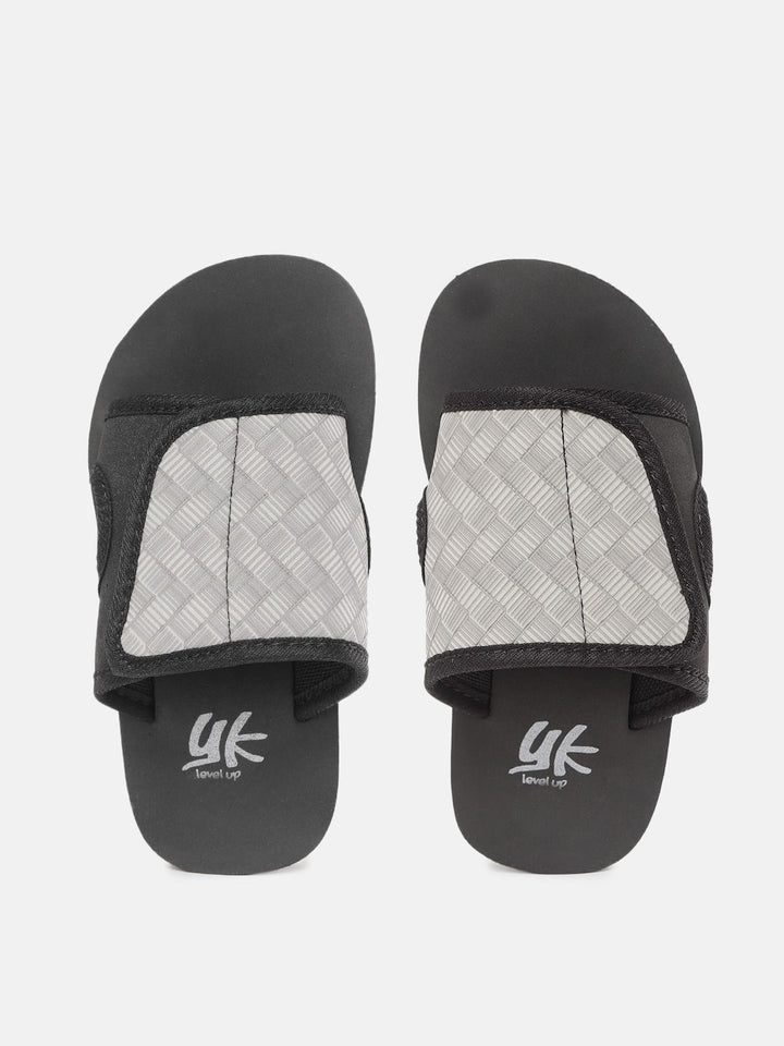YK Boys Grey & Black Self-Design Velcro Sliders