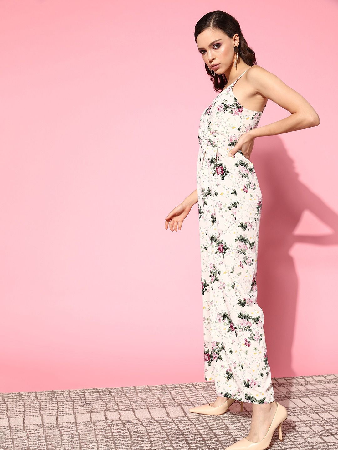 Berrylush Women Classy Beige Printed Roman Column Jumpsuit