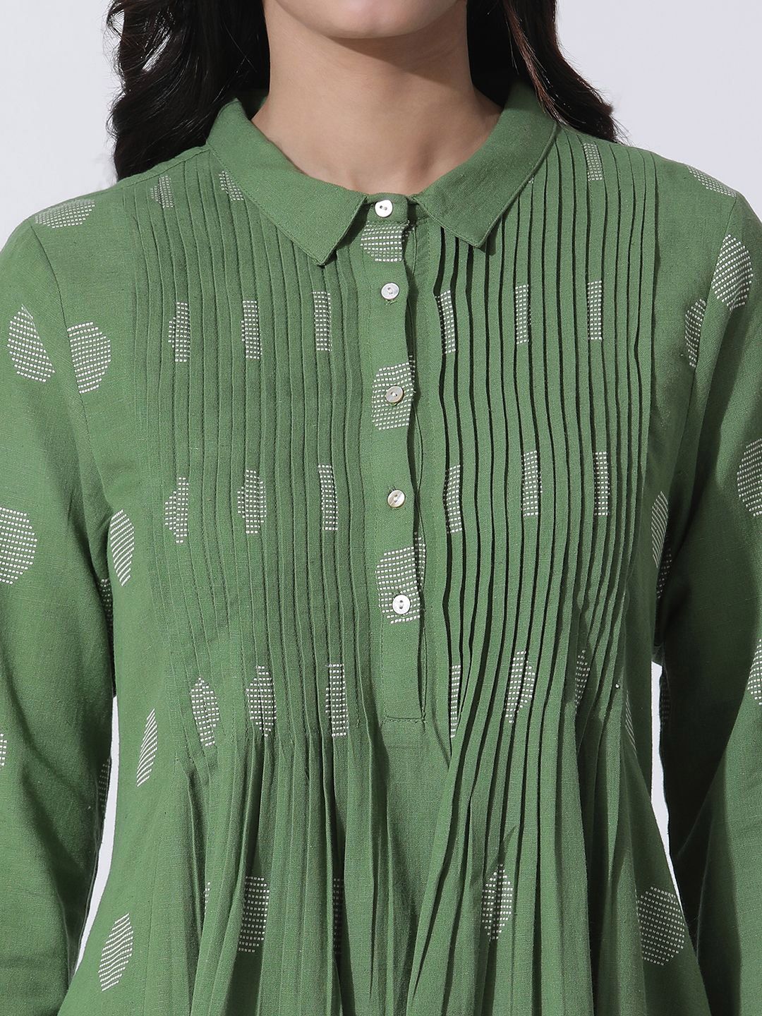 W Ethnic Motifs Printed Shirt Collar Anarkali Kurta with Trousers