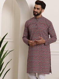 SOJANYA Geometric Printed Mandarin Collar Pure Cotton Kurta