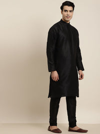 SOJANYA Men Black Solid Kurta with Churidar & Nehru Jacket