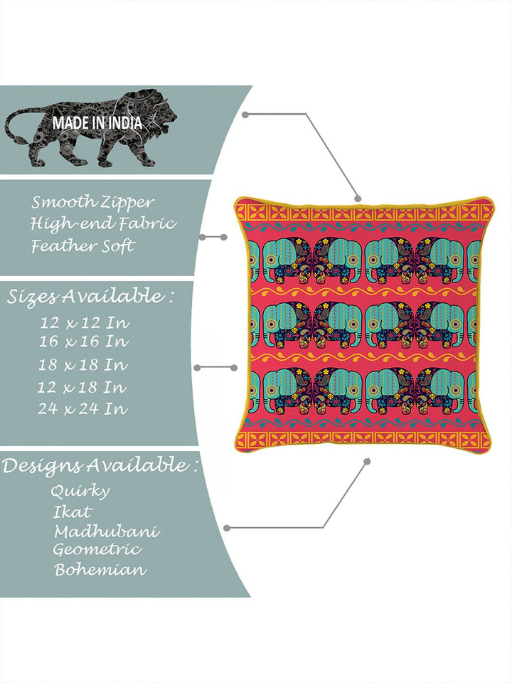 STITCHNEST Blue & Orange Set of 5 Floral Velvet Square Cushion Covers