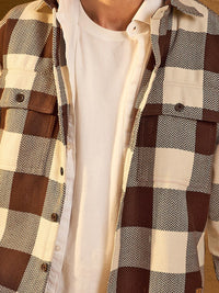 DENNISON Men Double Pocket Drop Shoulder Oversized Cotton Checked Shacket