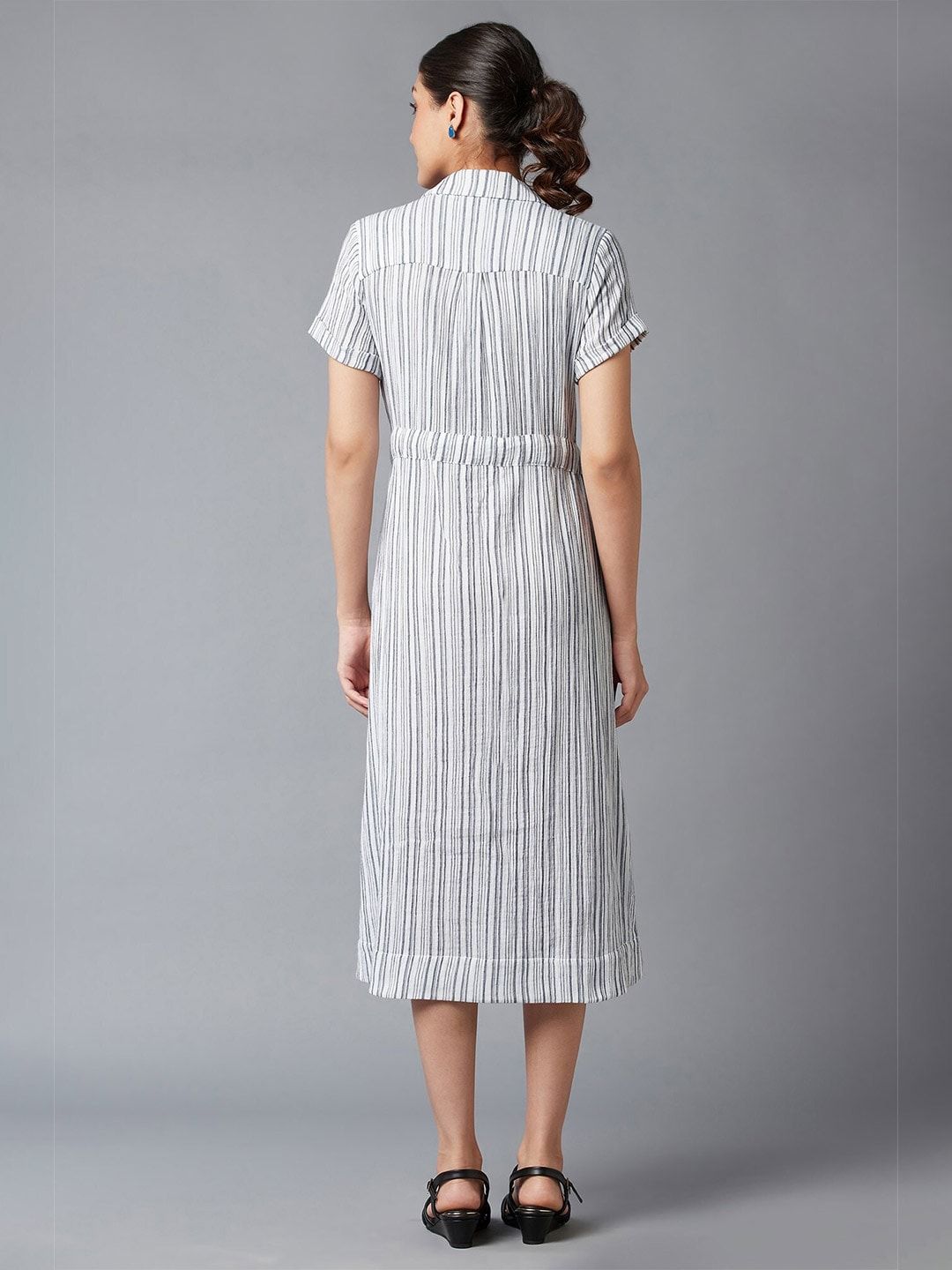 W Blue Striped Shirt Midi Dress