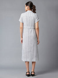 W Blue Striped Shirt Midi Dress