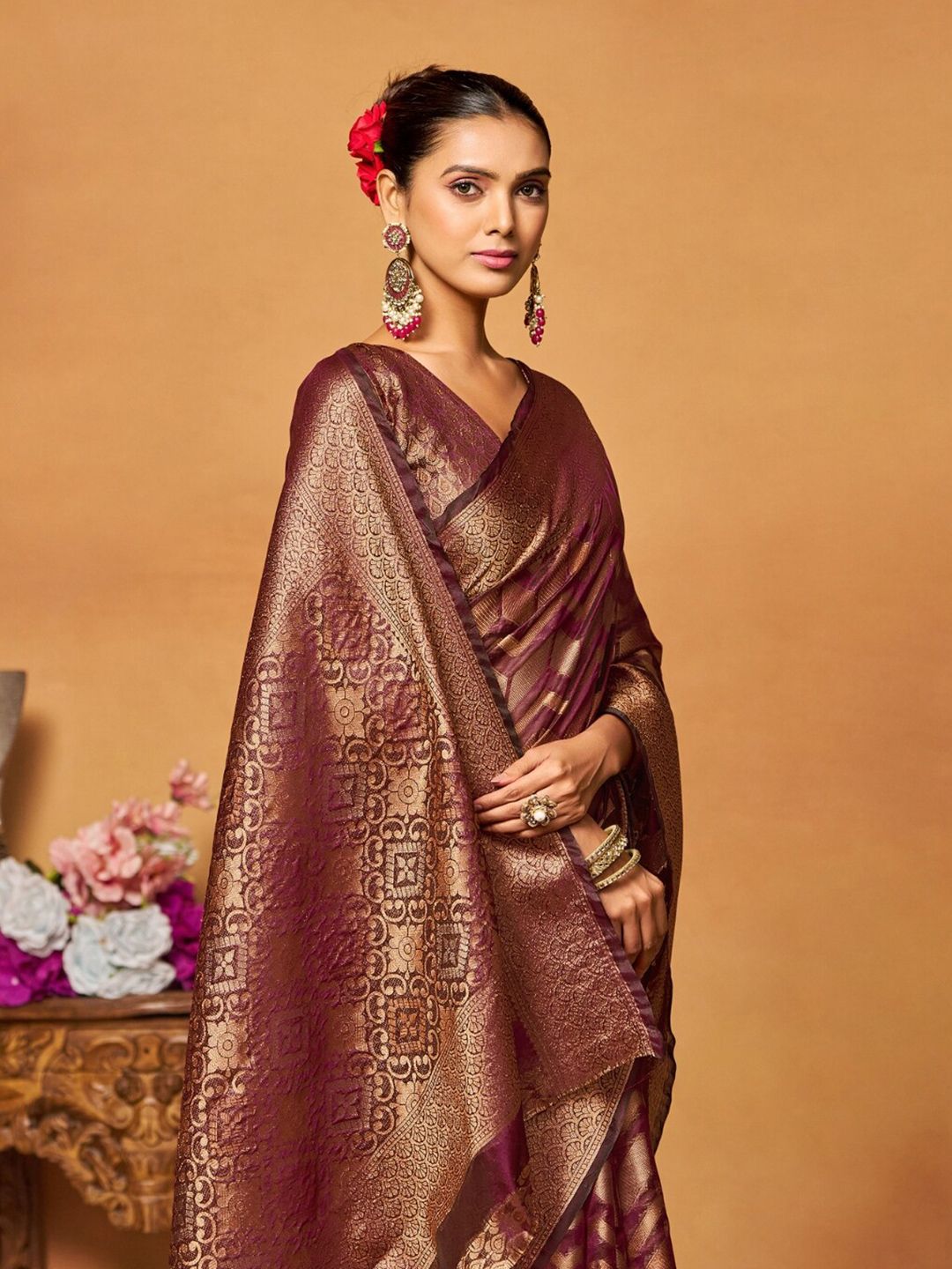 KALINI Woven Design Zari Organza Heavy Work Banarasi Saree