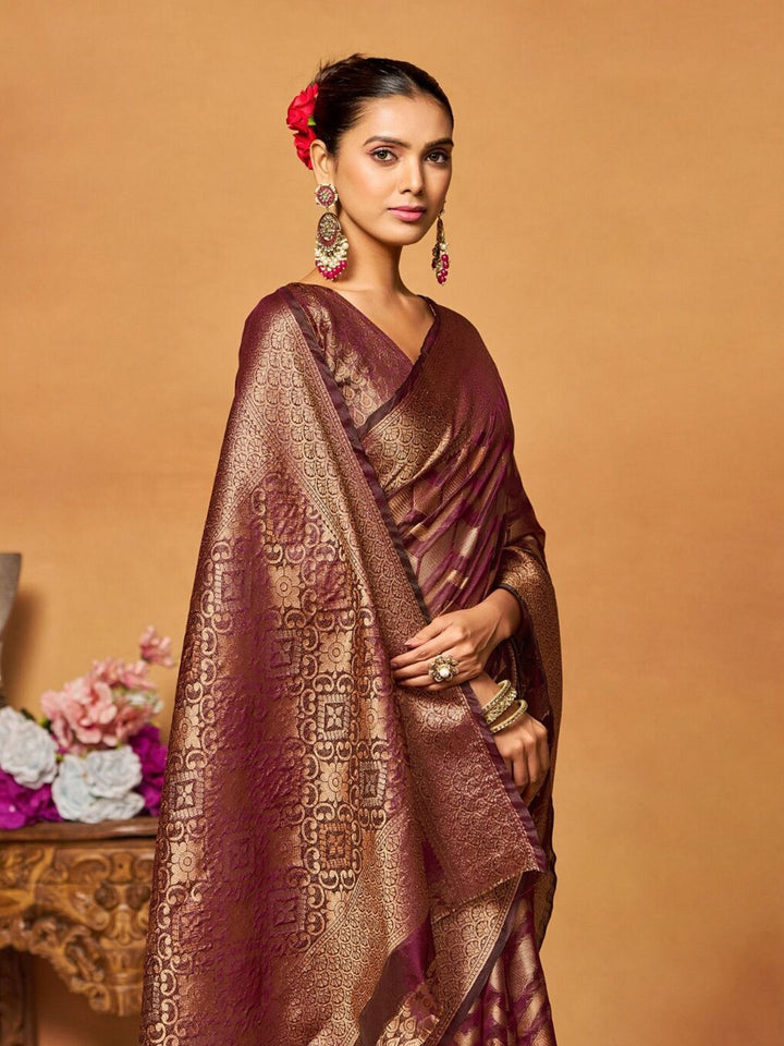 KALINI Woven Design Zari Organza Heavy Work Banarasi Saree