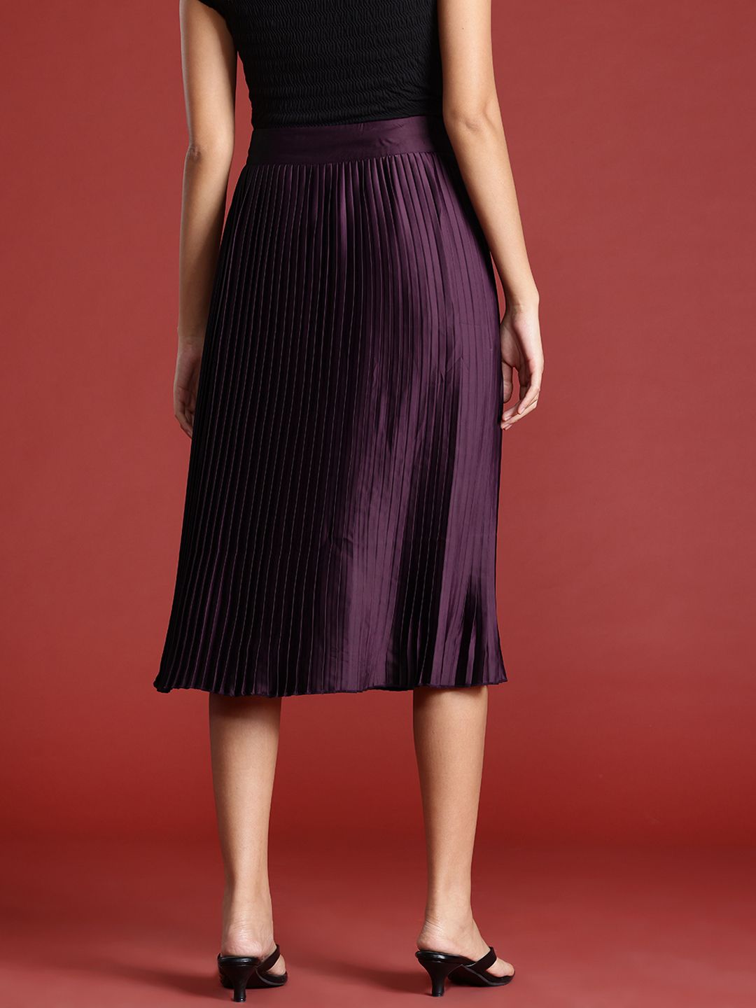 all about you Women Accordion Pleats High Waist Midi Skirt